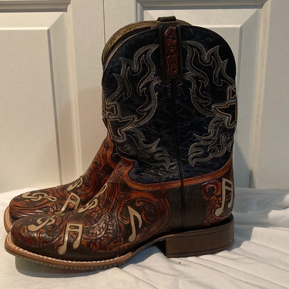 Tin Haul Men's Western Boots - Brown and Black with Cream Accents - Picture 3 of 10